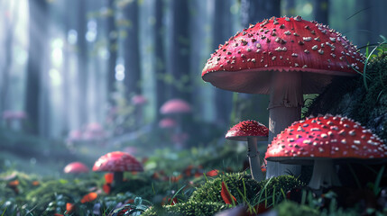 Fantasy mushrooms in the forest - obrazy, fototapety, plakaty