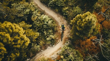 Obraz na płótnie Canvas mountain biker navigating a winding trail through dense forest in an exhilarating outdoor adventure
