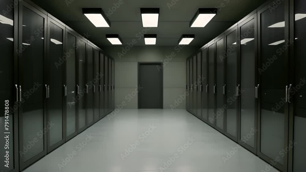 Poster Modern Server Room Interior With Rows of Hardware