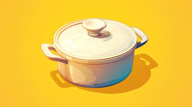 A cartoon rendering of a white pot and lid stands out against a plain background perfect for banners cooking themed designs mockups and more