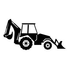 Backhoe loader. Silhouette of backhoe loader vector image. A blank background that can be edited and replaced.