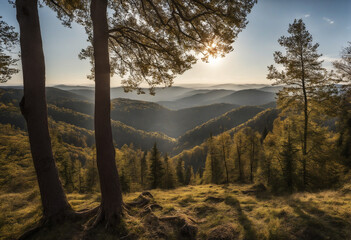 magical view on a wonderful forest landscape with hills, wonderful black forest landscape