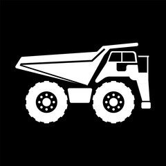 Mining truck. Silhouette of vector image of truck for mine. A blank background that can be edited and replaced.