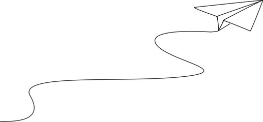 continuous single line drawing of paper plane flying, line art vector illustration