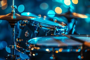 Closeup of drum set with blurred background - obrazy, fototapety, plakaty