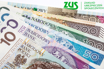 ZUS - Polish Social Insurance Institution - on the background of the Polish Zloty - obrazy, fototapety, plakaty