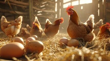 Chickens and Eggs on Farm