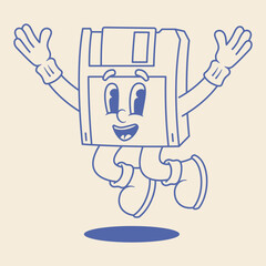 Floppy Disc Mascot Illustration Outline Version