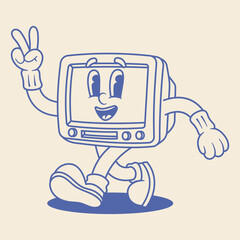 Computer Monitor Mascot Illustration Outline Version