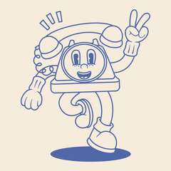 Retro Phone Mascot Illustration Outline Version