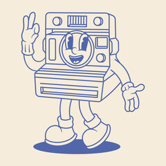 Polaroid Camera Mascot Illustration Outline Version