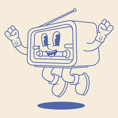 Radio Mascot Illustration Outline Version