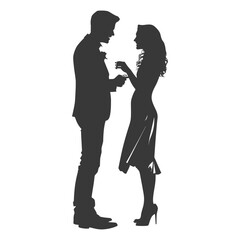 Silhouette wedding proposal by couple black color only