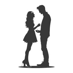 Silhouette wedding proposal by couple black color only - obrazy, fototapety, plakaty