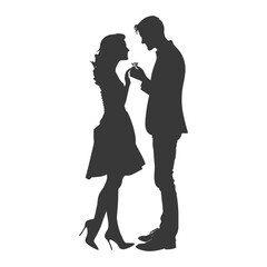 Silhouette wedding proposal by couple black color only