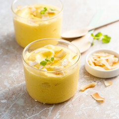 Homemade mango ice cream with coconut