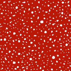 Spotted fly agaric mushroom texture seamless pattern. Amanita spots texture background. Red polka dot print, vector hand drawn illustration