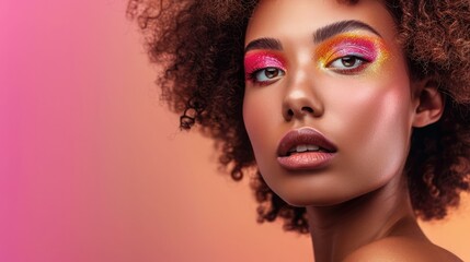 Obraz premium Portrait of young afro woman with bright make-up