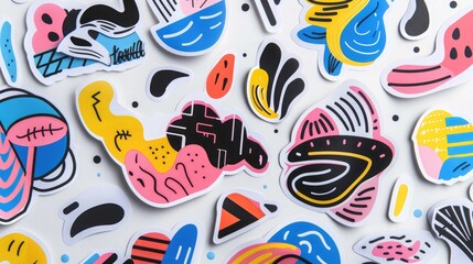 A collection of modern sticker mockups in various shapes and sizes, ideal for showcasing your brand's promotional stickers.
