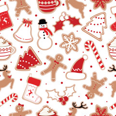 Christmas Seamless Pattern. Christmas and New year Holiday Repeatable Pattern. Decorative Elements Texture for Wallpaper, Gift Wrapping paper, Card or Banner Template or Fabric Textile Prints.