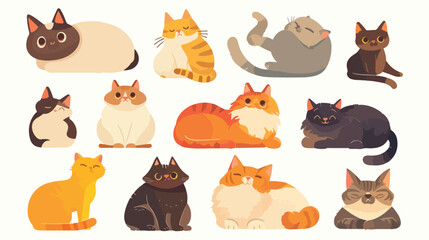 Cute cats of different breeds set vector illustrati - obrazy, fototapety, plakaty