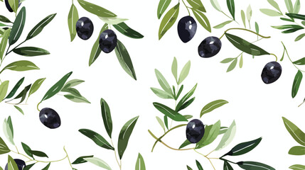 Botanical seamless pattern with organic olive tree br - obrazy, fototapety, plakaty