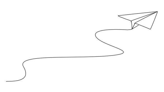 animated continuous single line drawing of paper plane flying, line art animation