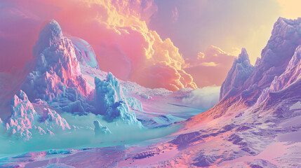 Fantasy surreal landscape in pastel colors 