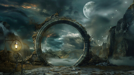 Fantasy temporary majestic stone portal to another world