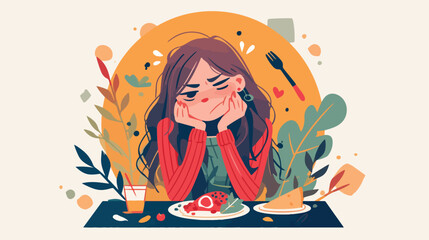 Cute curtoon vector illustration of girl sad with h