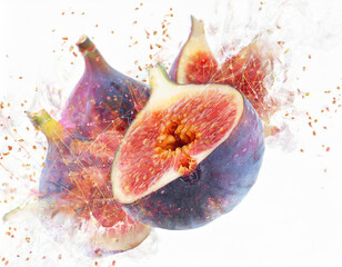 Explosion de figues sur fond blanc