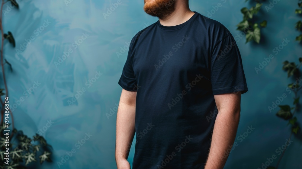 Canvas Prints Big size fat adult man model in Blank black T Shirt for design mockup