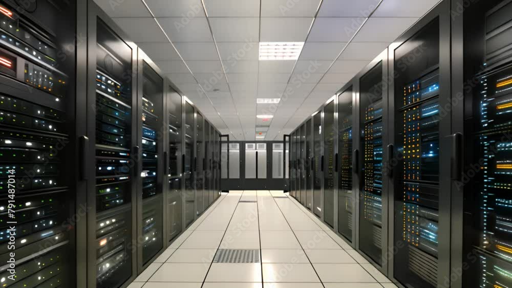 Poster Row of Servers in Large Data Center