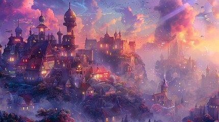 Fantasy vision city banner Illustration horizontal 