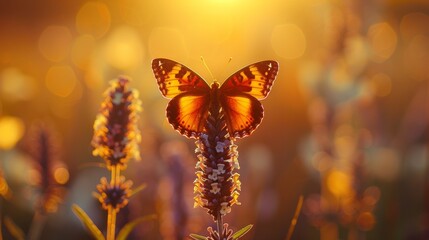 A butterfly sitting on top of a flower in the sun, AI