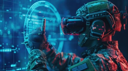 Soldiers use VR goggles for combat training overlaid with holograms.