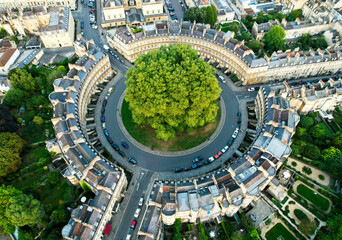 Aerial view of Bath Circus in Somerset, UK