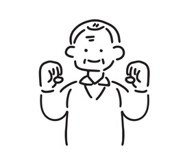 ガッツポーズをするシニア男性のイラスト