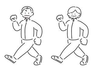 ウォーキングをするシニア夫婦のイラスト