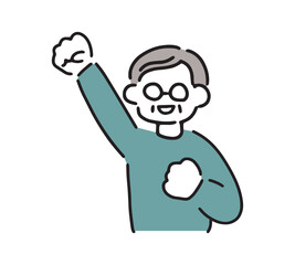 ガッツポーズをするシニア男性のイラスト