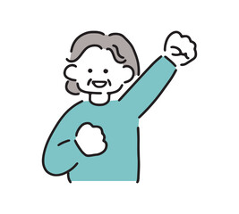 ガッツポーズをするシニア女性のイラスト