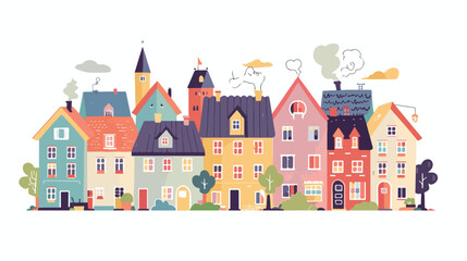 Cute houses city buildings in Scandinavian style. C