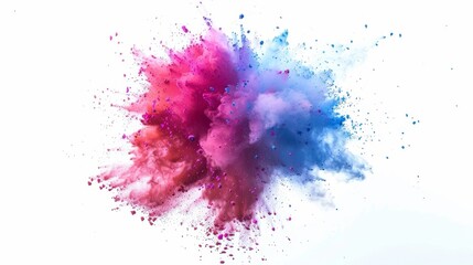 Vibrant explosion of pink and blue color powder in super slow motion