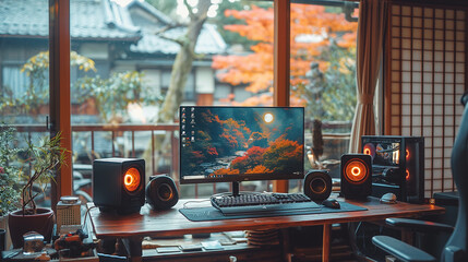 和室にゲーミングパソコン