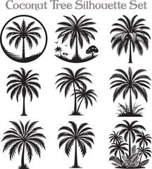 Coconut Tree Silhouette Vector Illustration Design Bundle