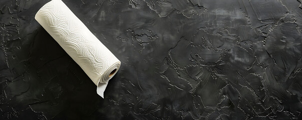 Single Roll of paper towels isolated on black with copy space for text