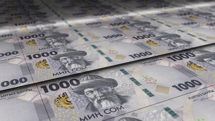 Kyrgyzstan Som note money printing concept 3d illustration