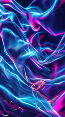 Streamlined neon contours and cybernetic motifs flowing across a digital horizon, evoking a sense of speed and future technology, in shades of electric blue and hot pink