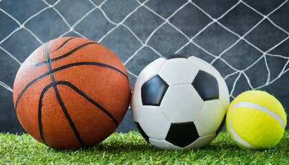 Verschiedene Sportarten Fußball, Basketball und Tennisball 
