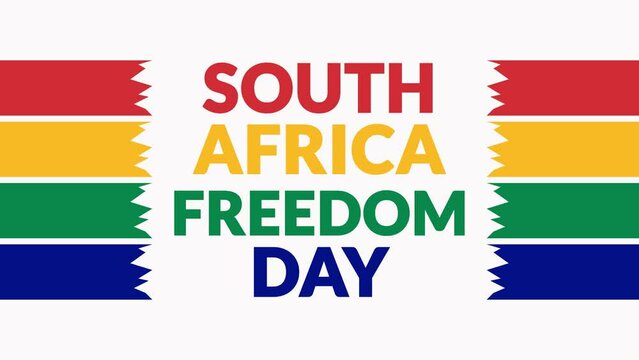 South Africa Freedom Day seamless loopable text animation with side lines on white background, South Africa Freedom Day motion graphic video for celebrating Freedom Day.